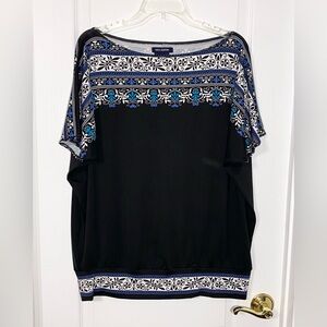 Y2K Max Edition Baroque Border Print Dolman Sleeve Blouse Top Black Large